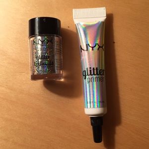 NYX GLI (silver) with Glitter Primer